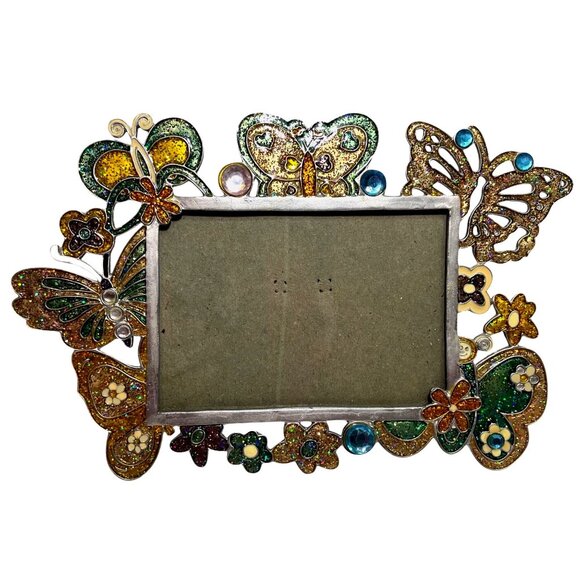Vintage Butterfly-Themed Decorative Photo Frame By Sixtrees With Glitter & Gem A - Picture 1 of 9
